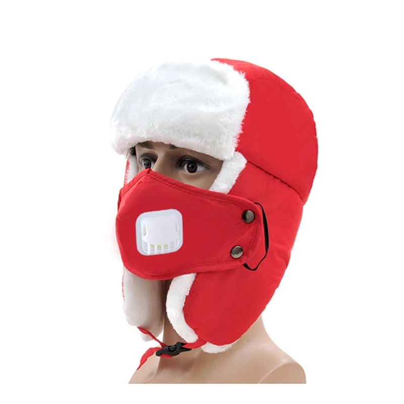 JOYHOPY Children Hat Thick Warm Kids Boys Girls Earflap Winter Trooper Hat Cap Windproof Mask Kids' Trapper/Trooper Hat - Color: Red