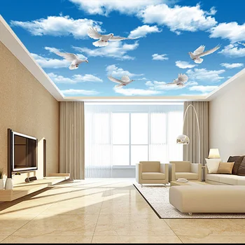 

Modern 3d Ceiling Sky Wallpaper Home Decor Wall Murals White Clouds Photo Wall papers Thicken Self Adhesive Vinyl / Silk Fabric