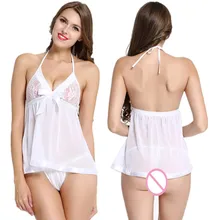 Сексуальное женское белье белого ночные рубашки висит шеи спинки для девочек чистый и прекрасный пижамные комплекты сексуальные костюмы нижнее белье Арктический белье