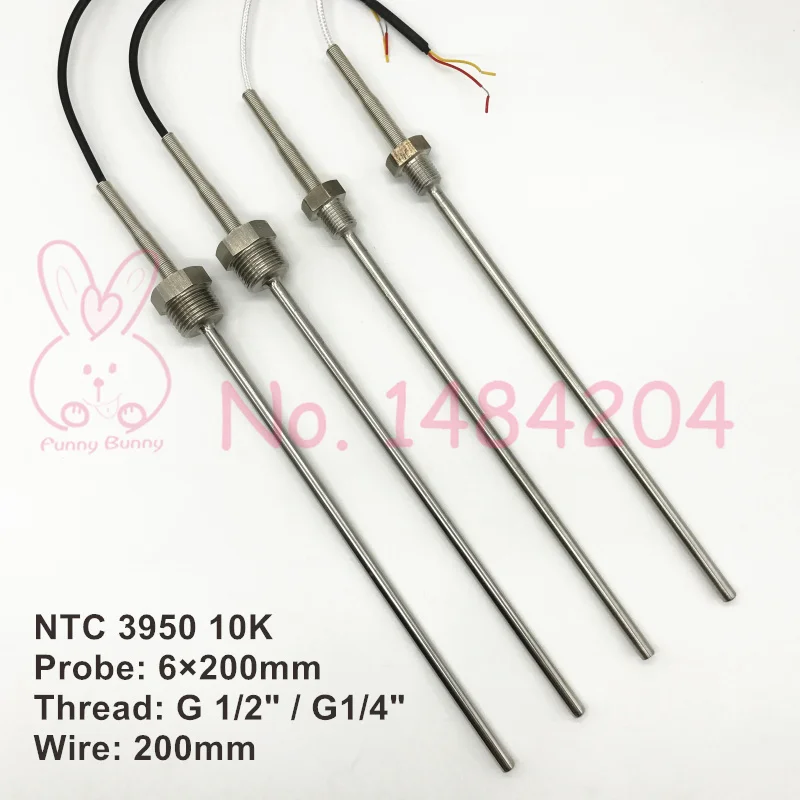 2x NTC 3950 10K температурный датчик SUS304 6 мм * 200 мм/100 Зонд провод 40 ~ 150 градусов Резьба G