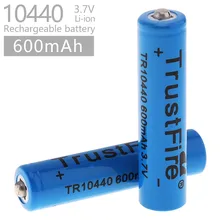 2pcs/lot TrustFire 3.7V 10440 600mAh Li-ion Rechargeable Battery for LED Flashlights Headlamps with 1000 Cycle