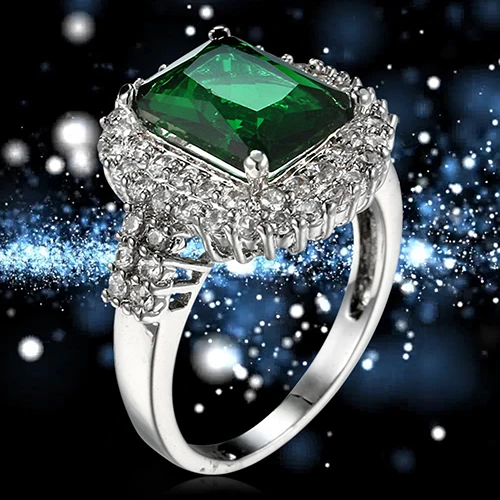 Женское кольцо с зеленым цирконием и серебряным покрытием, модные свадебные ювелирные изделия, подарок, обручальные кольца
