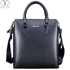 YINTE Fashion Men's Business Briefcase Leather Handbags Men Totes Blue Color Business/Lawyer/Meeting Totes Men Portfolio T8376-3