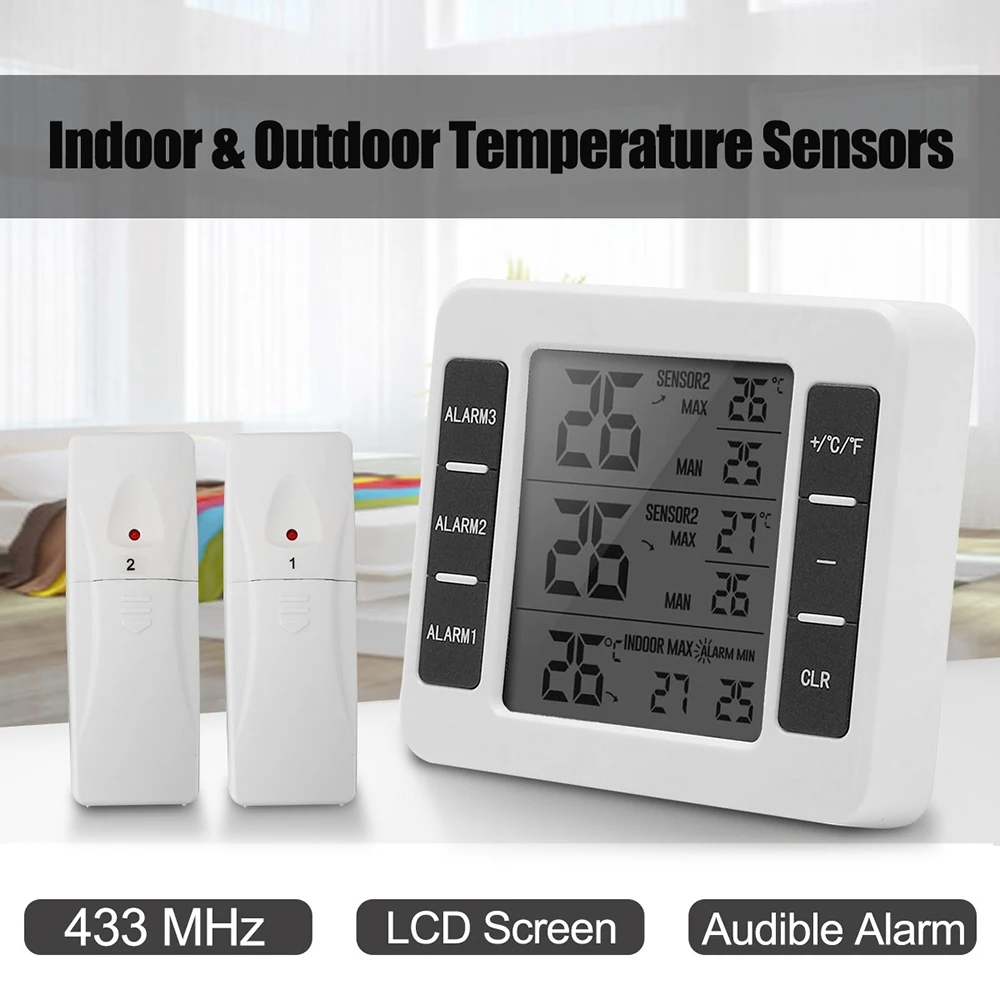 

2019 New Digital Electronic Wireless Indoor/Outdoor Temperature Humidity Meters with 2 Sensors Alarm Clock for Drop Shipping