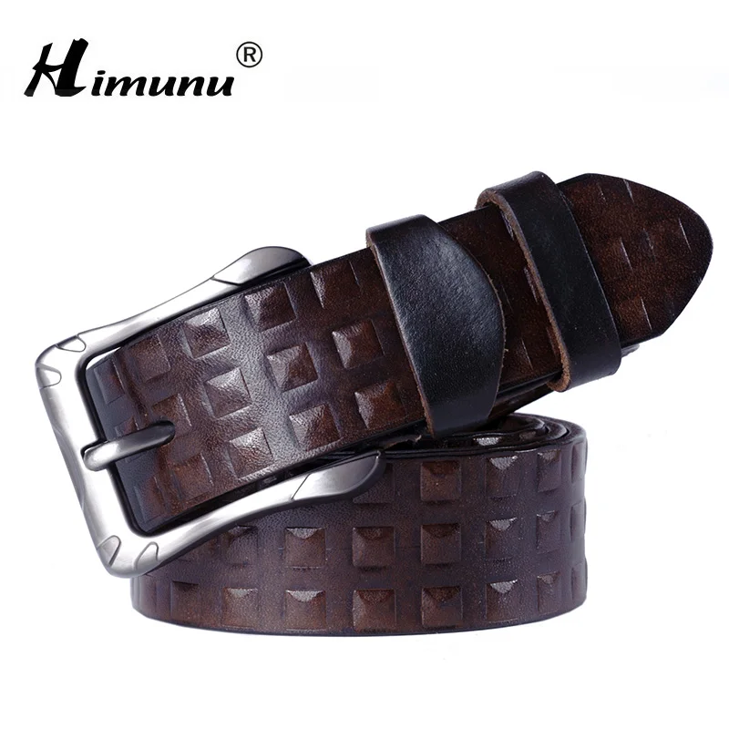 Buy [HIMUNU] Luxury Plaid Grain Men Belts Pin Buckle