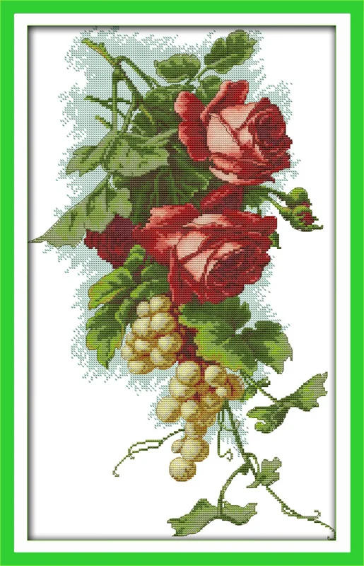 

Grapes and roses counted printed on fabric DMC 14CT 11CT Cross Stitch kitsembroidery needlework Sets Home Decor