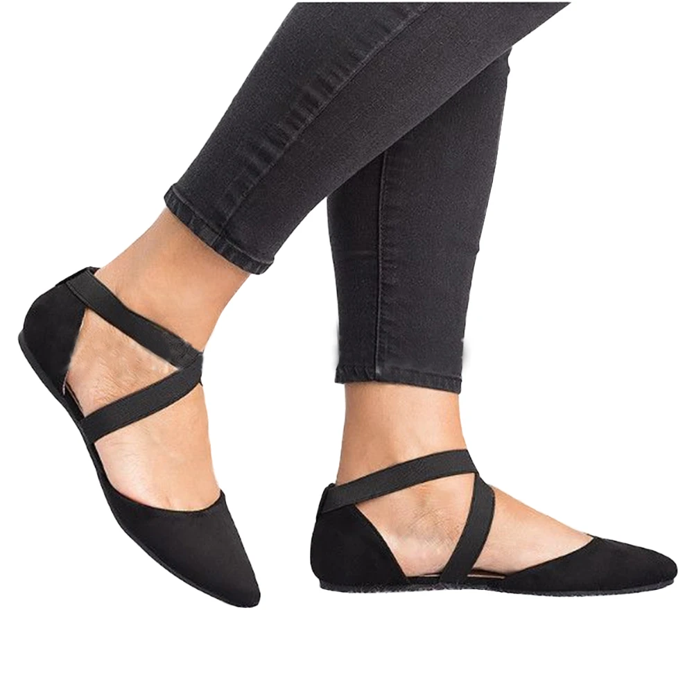 

2018 Ballet Women Ankle Strap Flock Shoes Woman Flat Soft Point Toe Nurse Casual Fashion Loafers Driving Shoes