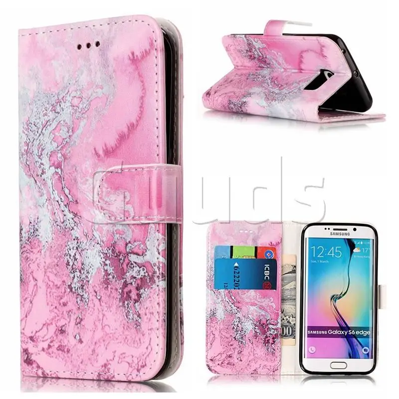 Pink Seawater PU Leather Wallet Case for Samsung Galaxy S6 Edge G925