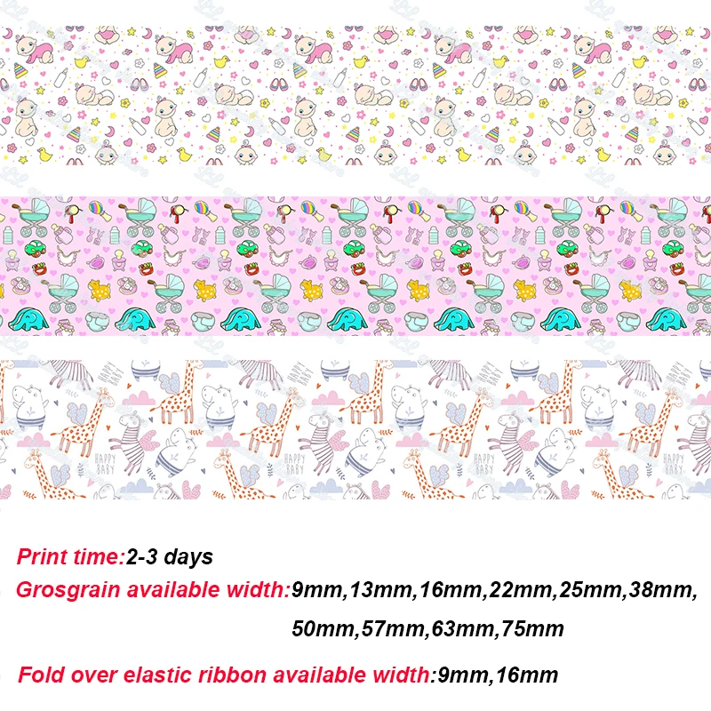 

New cute baby toy printed grosgrain ribbon sewing clothes accessories hairbow headwear DIY decoration 50 yards