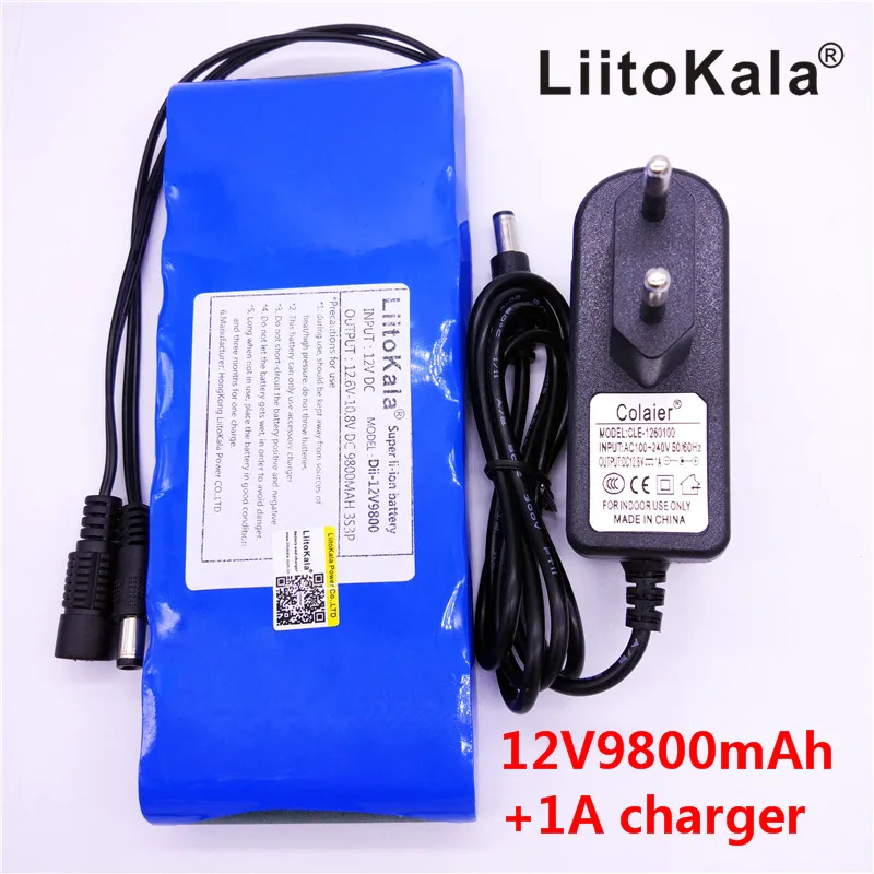 HK LiitoKala 12V 9800mAh 18650 DC 12V 12,6 V супер перезаряжаемый блок EU/US переходник для камеры видеонаблюдения видео портативный аккумулятор