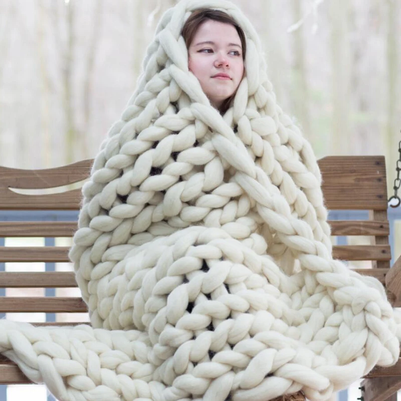 Мериносовая шерсть объемное вязаное одеяло ручной работы теплое зимнее массивное утяжеленное одеяло s плед диван кровать самолет Cobertor домашний декор