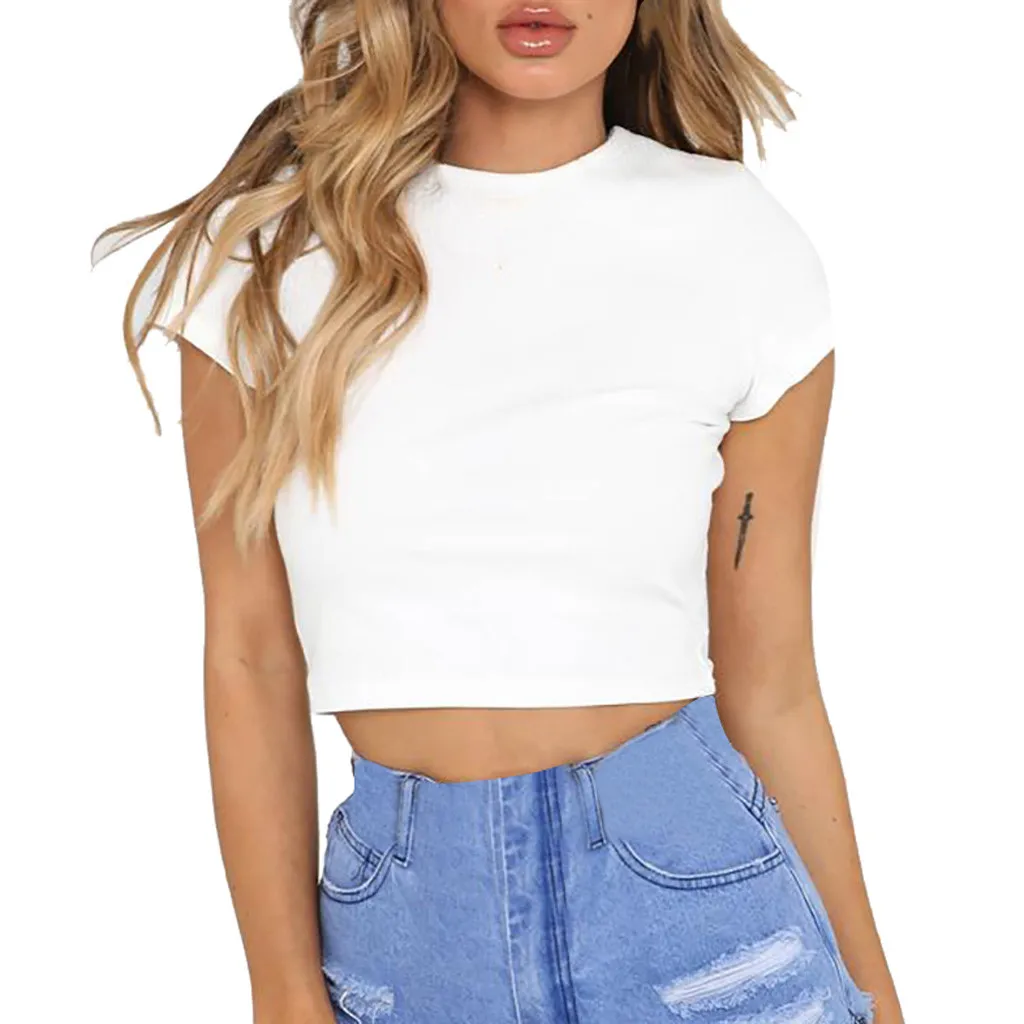 

Fashion Womens Shirt Summer Brief Casual Solid Short Sleeve Short O-Neck Tee T-shirt Tops Ropa Mujer Verano 2019 #YY