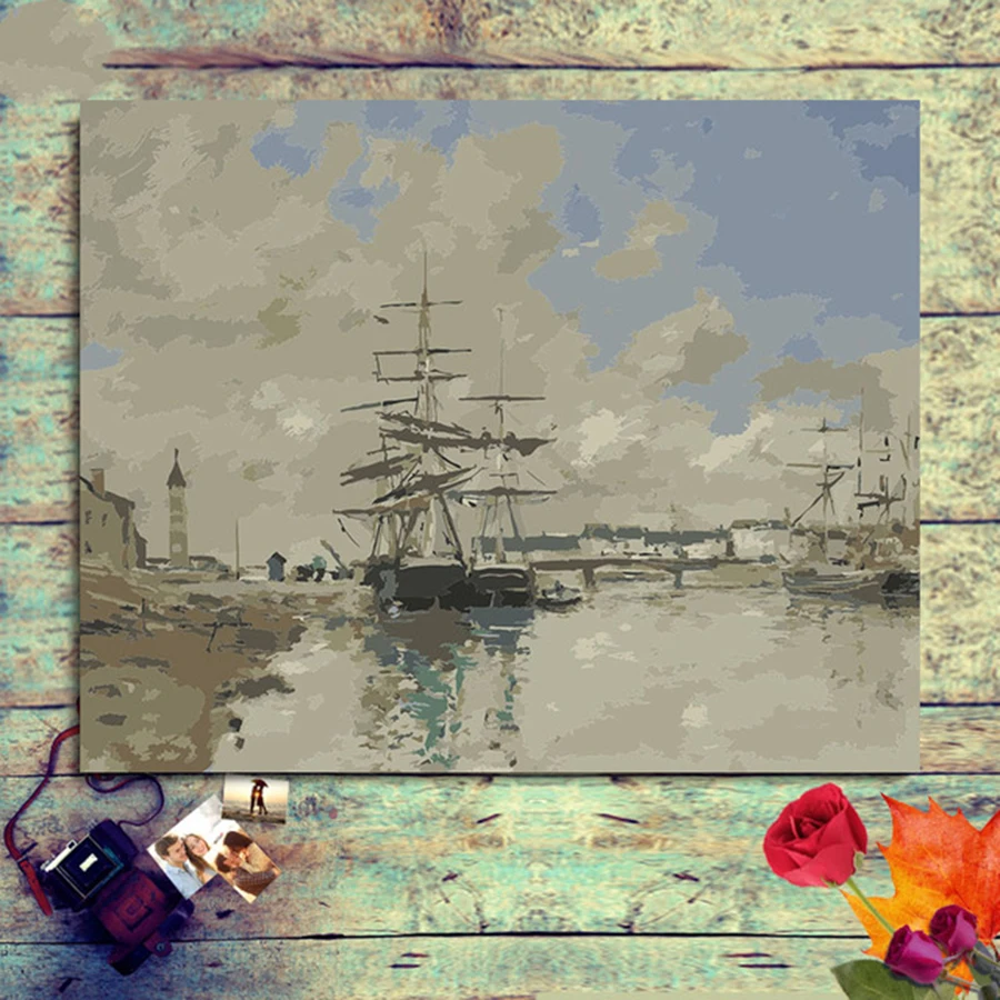 

paintings drawing coloring by numbers on canvas with frame numbering paint number kits acrylic Sailboat the dock