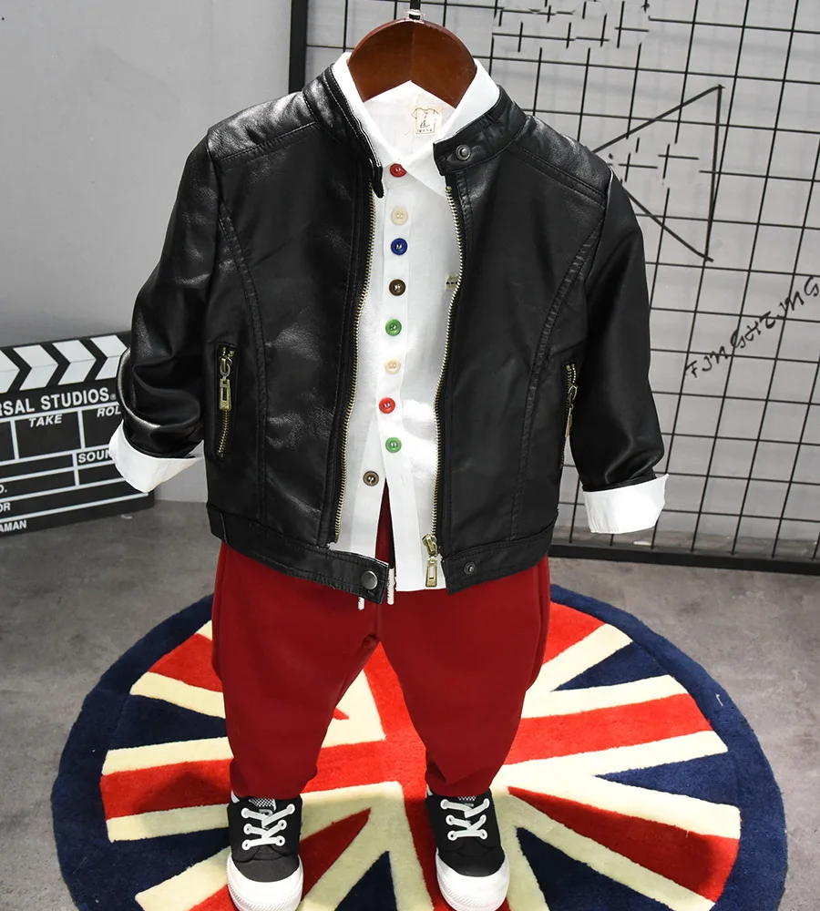 

Spring&Autumn Fall Faux Leather Jacket + shirt+Pant For Kids Clothing Suits New 2019 Fashion 2-6T Kids Boys Clothes Sets 3PCS