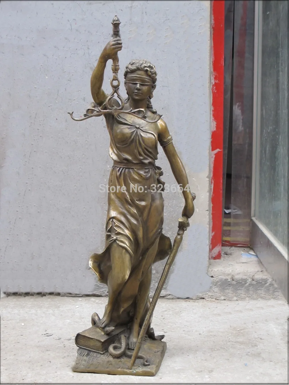 27.5"Western ART Pure Bronze Sculpture Astraea Lady Justice Goddess of