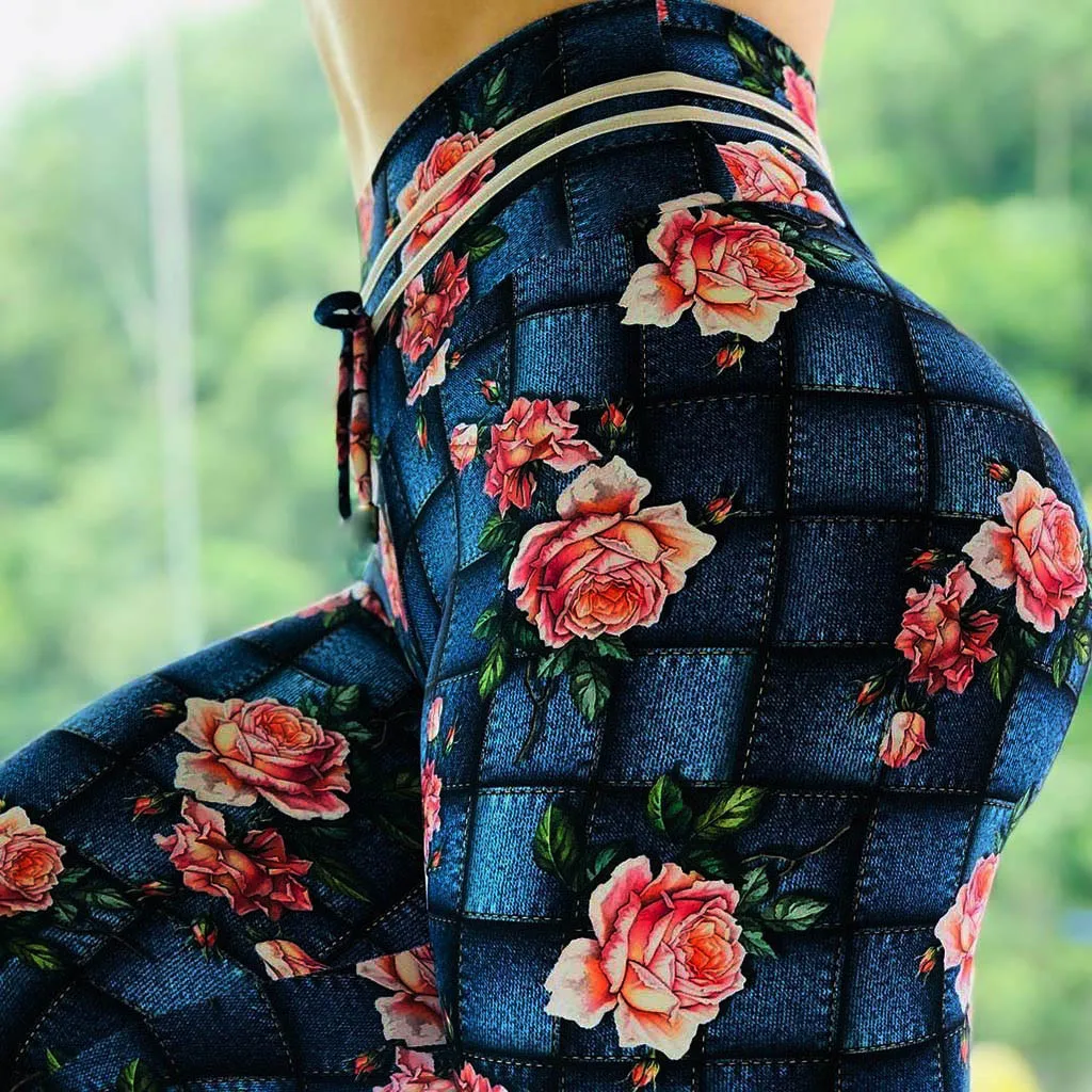 

Perimedes Women's Slim High waist floral printed pants Leggings Gym Elastic Leggings Fitness Sports Gym Yoga Athletic Pants#g25