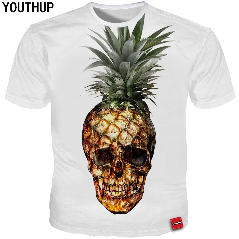

YOUTHUP 2018 New Design Summer Men T Shirt Pineapple Skull 3d Print Funny T Shirt Men Cool Tees Shirt Fashion White 3d T Shirts