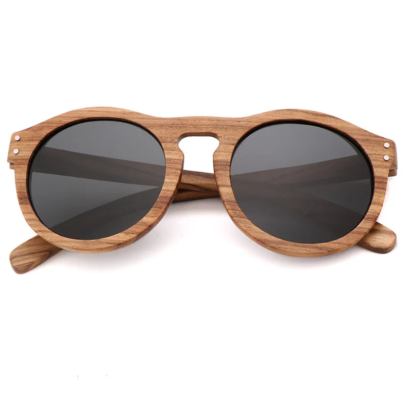 Vintage Women Round Wooden Sunglasses Polarized Mens Sun Glasses Brand Designer Zebra Wood - Цвет линз: C5 Gray