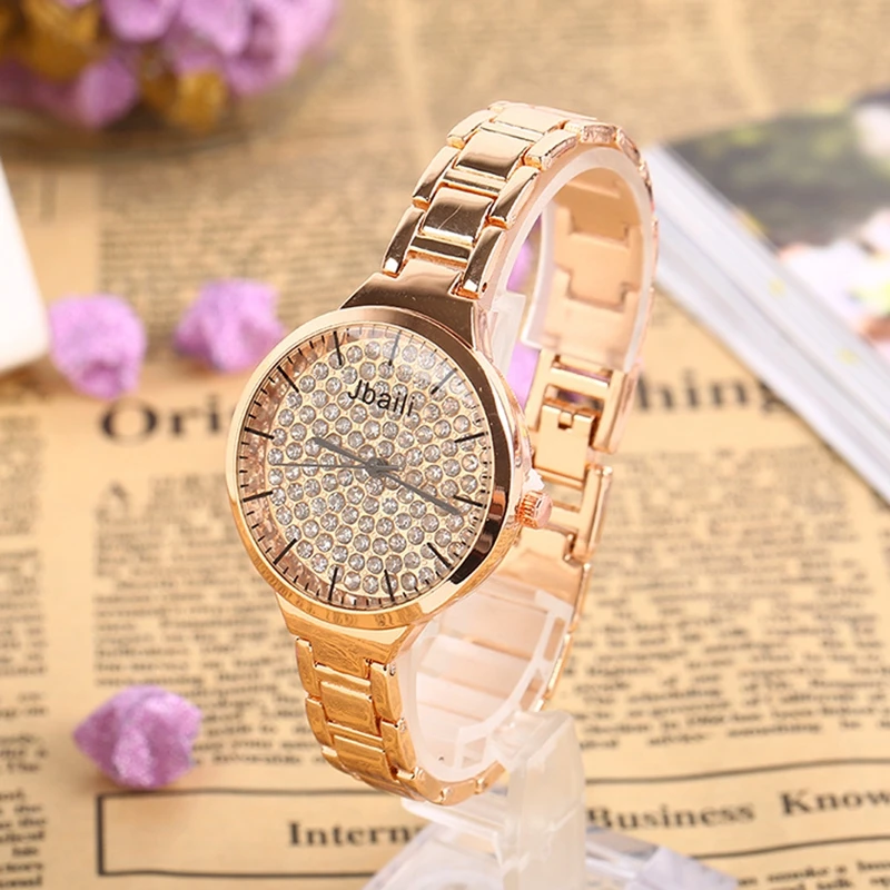 

JBAILI Rose Gold Watch Women Quartz Watches Ladies Top Brand Crystal Luxury Female Wrist Watch Girl Clock relogio feminino