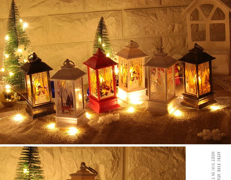 Christmas Elk Snowman Santa Claus Mini LED Night Light Hanging Candle Lantern Table Lamp 14