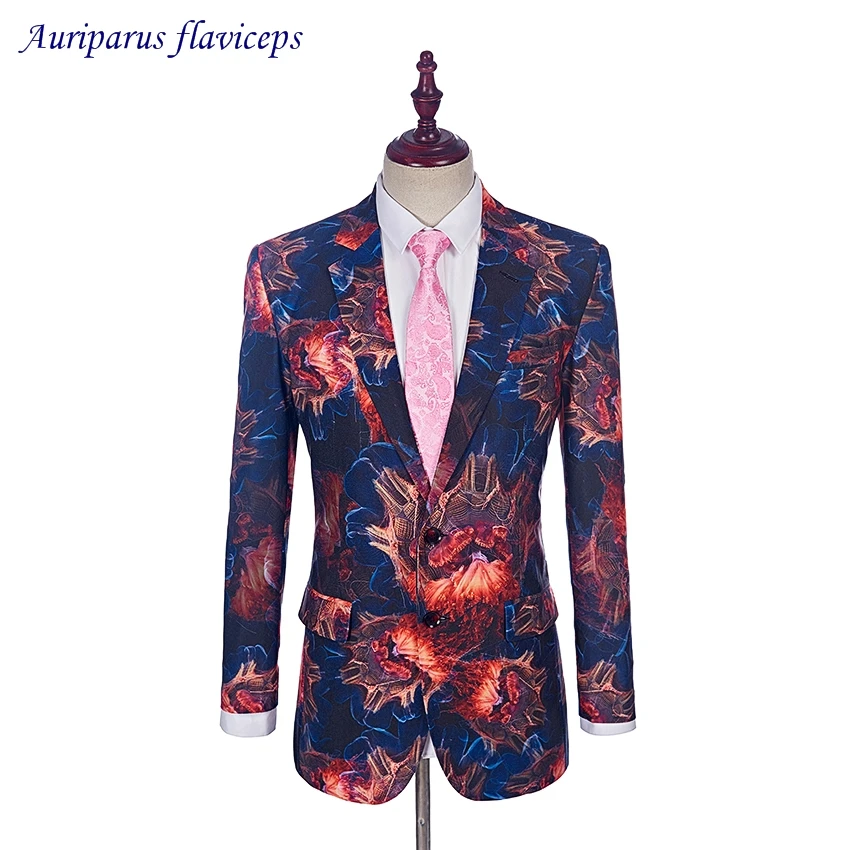 

2019 Red Slim Fit Suit Jacket For Men Circuit board pattern Stage Wear Smart Casual Vintage Wedding Mens Skinny Blazer