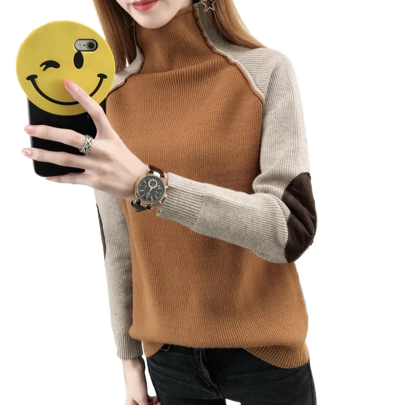 Winter Women Sweaters Warm Turtleneck Long Sleeve Hit Color Patchwork Knitted Pullover Sweaters Pull Femme Hiver Women Jumpers Winter Women Sweaters Warm Turtleneck Long Sleeve Hit Color Patchwork Knitted Pullover Sweaters Pull Femme Hiver Women Jumpers
