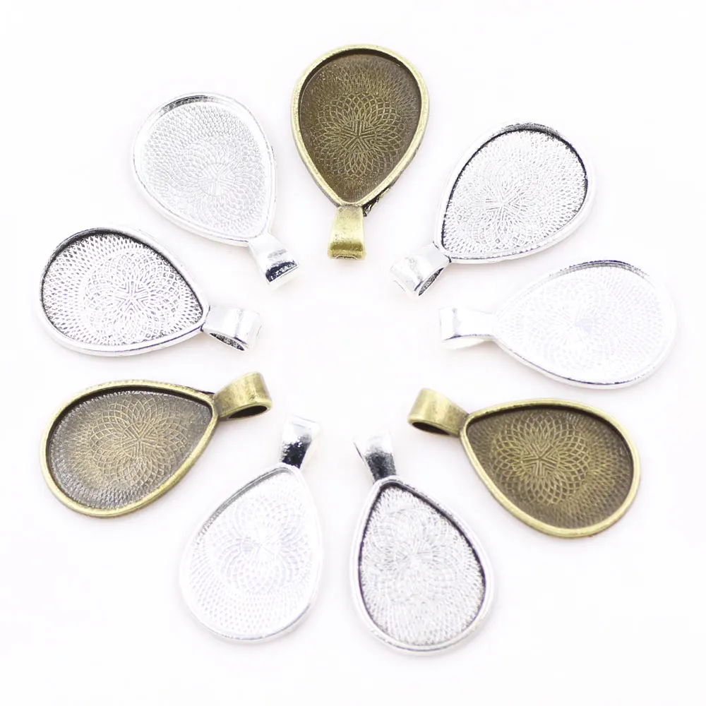 

ZHUBI 10pcs Jewelry Findings Fit 18x25mm Teardrop Cabochon Setting Antique Silver Pendant Base Diy Jewelry Trays For Necklaces