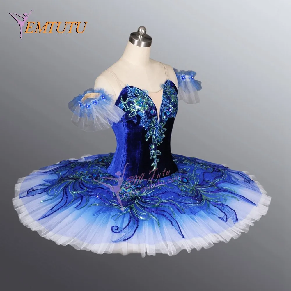 Профессиональная балетная юбка-пачка с синими птицами, блинное платье-пачка для взрослых девочек, Классический балетный сценический костюм для женщин