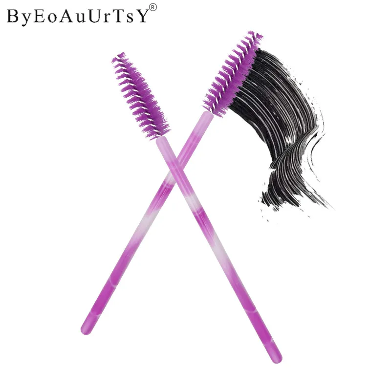 Colorful Holder Synthetic Fiber Makeup Brush 100pcs Mascara Eyelash Make Up Brush Disposable Mascara Wand Brushes Purple Red     (3)