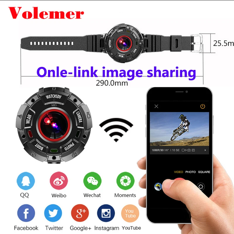

Volemer Waterproof Wifi mini camera Sports HD DV Detachable Watch Band 1080P Action Camera Body Digital Camcorder App Micro cam