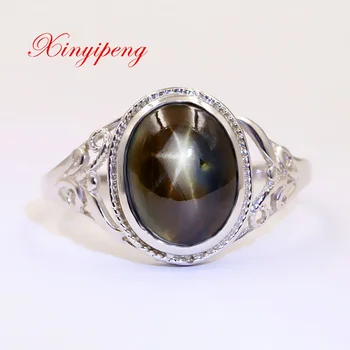 

Xin yi peng 18 k white gold inlaid natural starlight sapphire ring, Woman ring, the anniversary of the birthday gift