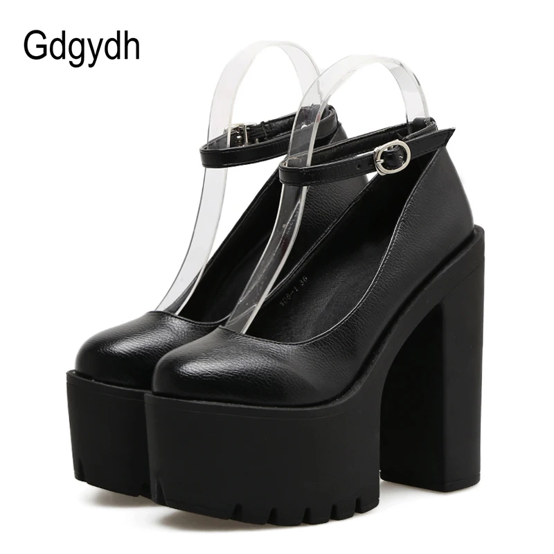 Женские кожаные туфли Gdgydh черные лодочки на платформе и толстом высоком каблуке