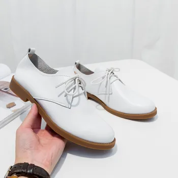 

MLJUESE 2018 women flats cow leather British style soft oxfords shoes spring comfortable casual flats office shoes size 34-40