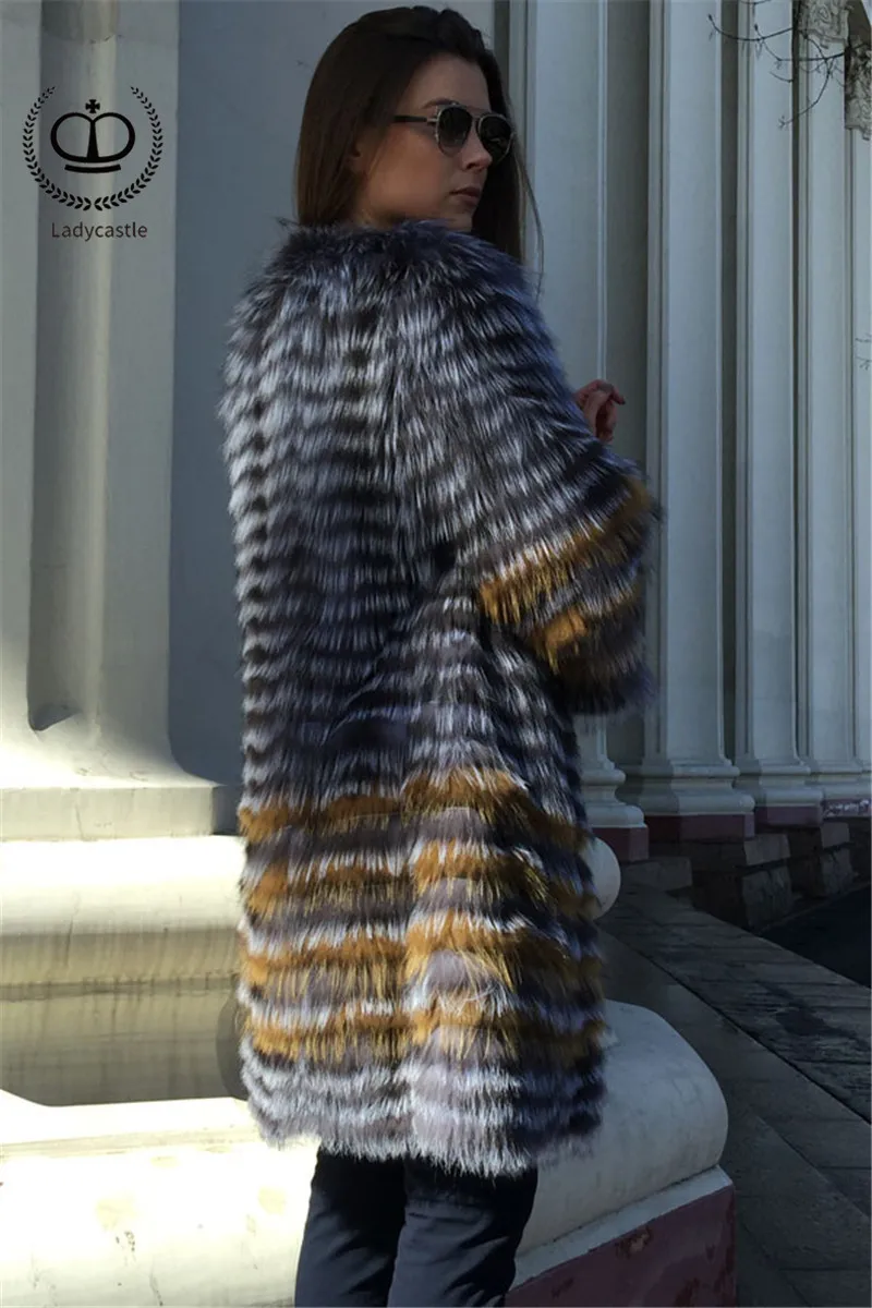 Perfect 2018 New Real Sliver Fox Fur Coat With O-Neck Collar Long Jacket Big Size For Women Down Fox Fur Coat From Natural Winter FC-044 10