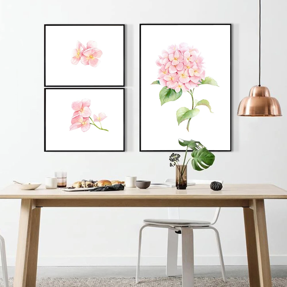 

Frameless Popular Watercolor Canvas Art Print Painting of Hydrangea Macrophylla Flower,Modern Wall Picture for Home Decoration