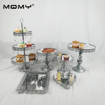

6Pcs Gold Silver white Cake Stand Set Round Metal Crystal Cupcake Dessert Display Pedestal Wedding Party Display