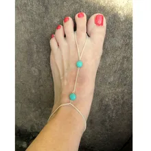 Round Turqouise Pendant Ankle Bracelet Barefoot Sandals Anklets for Women Foot Jewelry Anklet CA025