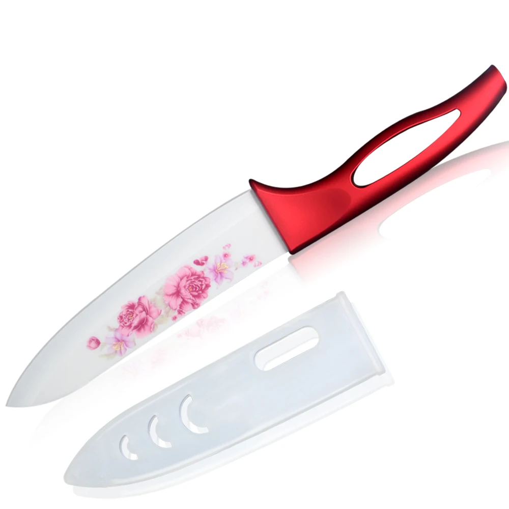 XYJ ceramic knife red handle and white blade kitchen knives chef knife with wonderful flower