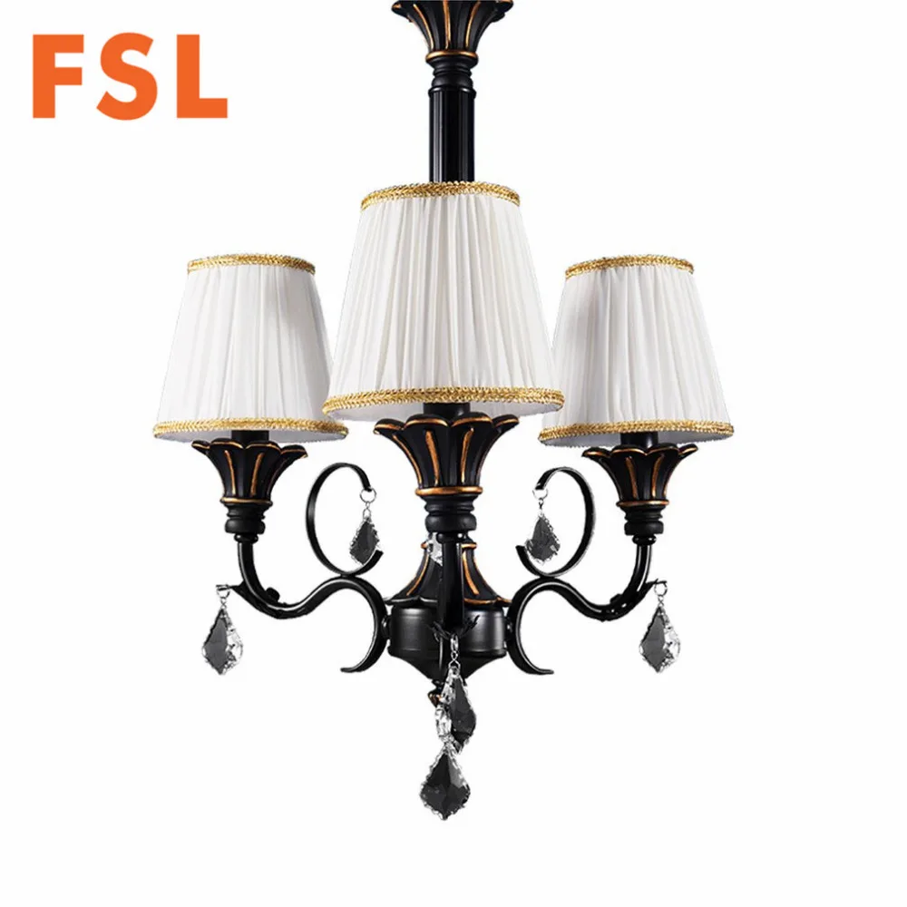 

FSL Luxury American Style Iron Wall Lamp with Fabric Lampshade Bedroom Aisle Entry Lighting Elegant Wrought Iron Light 3 Lamps
