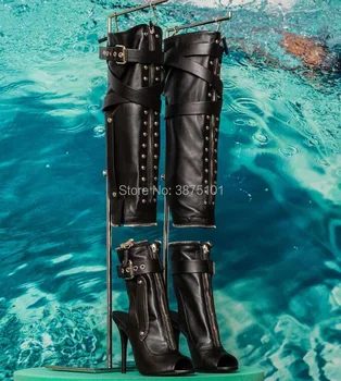 

Newest Deep Toe Tight High Boots Summer Two-Piece Moto Boot Black