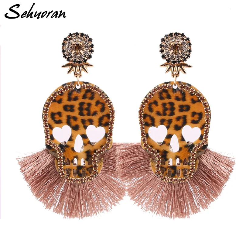 

Sehuroan Bohemia Tassel Earrings Resin Skull Drop Earrings For Women Wedding Earings Long Fringed Earrings Fashion Jewelry