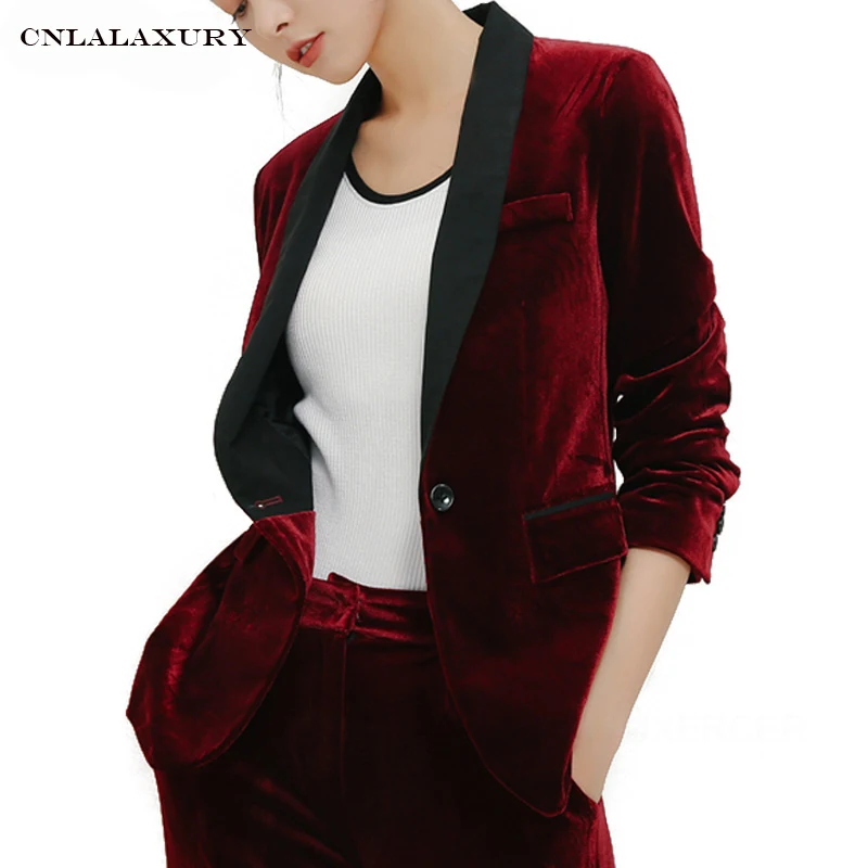 

autumn Velvet Blazer Women Slim Long Sleeve ladies Blazer feminino OL Formal Work Suit jacket Women blazer feminino plus size