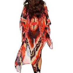 2018 Новый Винтаж парео Ретро Цветочный принт длинное кимоно куртка кардиган с длинными рукавами большая шаль летние топы поясом пляжная