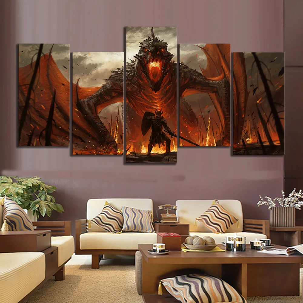 Kaufen 5 stück Fantasie Kunst Malerei Game of Thrones Film Poster Kunstwerk Leinwand Gemälde Drache Bild Ölgemälde Wand Kunst Malerei