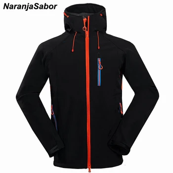 

NaranjaSabor Men's Autumn WinterFleece Jackets Casual Hooded Softshell Thermal Windbreaker Outwear Male Coats Men Brand Clothing