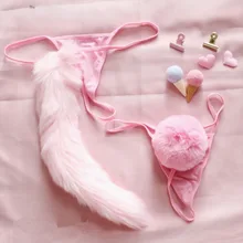 Kawaii Lolita girls soft hearted pink girls cute rabbit tail hair ball Women Underwear sexy pants Sexy Lingerie g string panties