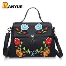 2017 National Vintage Floral Embroidered Bag Women Leather Handbags Famous Brand Women Shoulder Messenger Bags Ladies