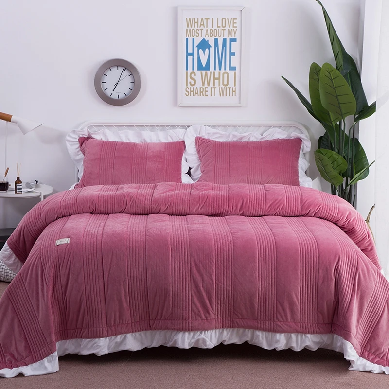 Polar juego de cama colcha edredón manta set invierno cálido edredón ropa de cama fundas de almohada juego de cama linge de lit Polar juego de cama colcha edredón manta set invierno cálido edredón ropa de cama fundas de almohada juego de cama linge de lit