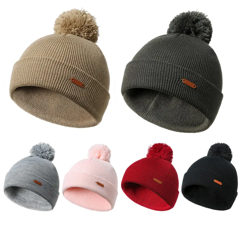 

Warm Knitted Hat Ball Hat Casual Style Cute Warm Caps Crochet Cap Knitted Pompons Ball AIC88