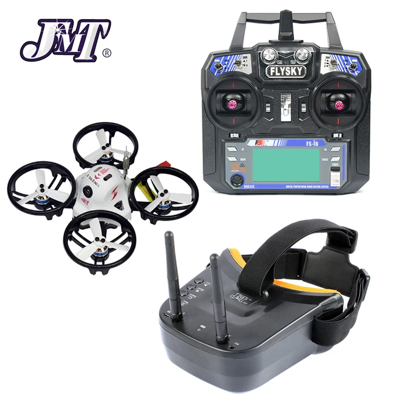 JMT Kingkong ET100 Brushless 6CH 2.4G RC Drone Quadcopter RTF 100mm FPV 800TVL Camera VTX & Double Antenna 5.8G Video Goggles